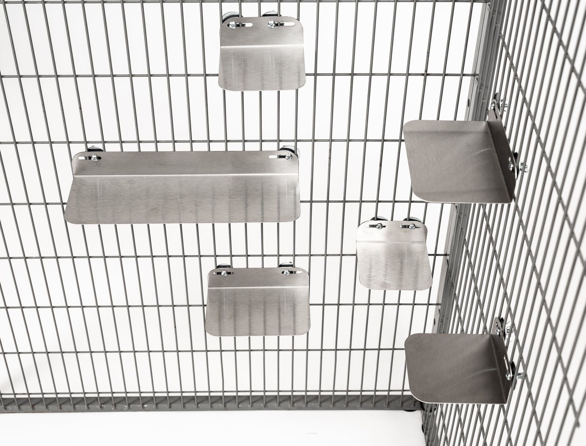 Cage setup with AMIDA Craft stainless steel ledges for chinchillas, parrots, and small pets